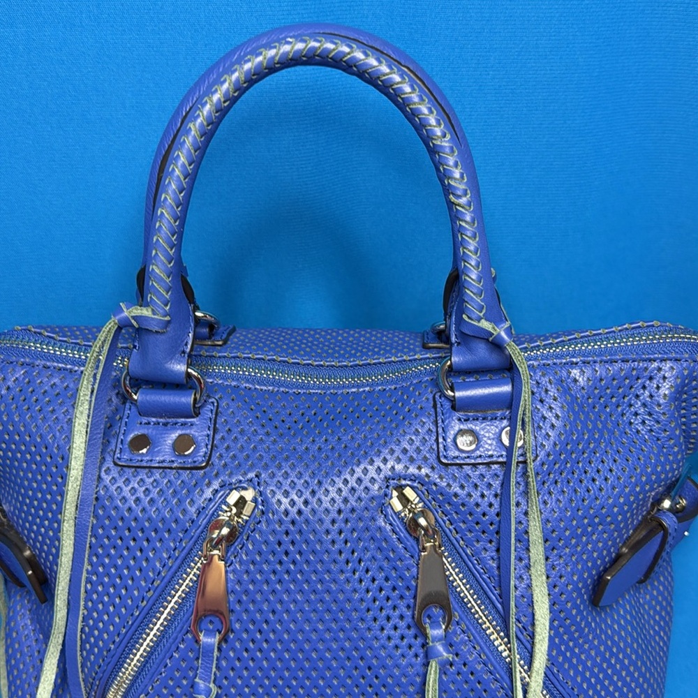 RARE REBECCA MINKOFF LARGE MOTO PERFORATED LEATHER ROYAL / COBALT BLUE SATCHEL - Picture 8 of 16